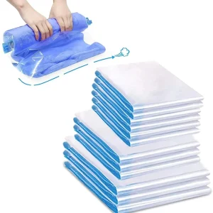 Outdoor Food Grade Fabric Vacuum Compressed Storage Bags BPA Free Eco Friendly Foldable Zipper Hand Roll Up Travel Custom Logo
