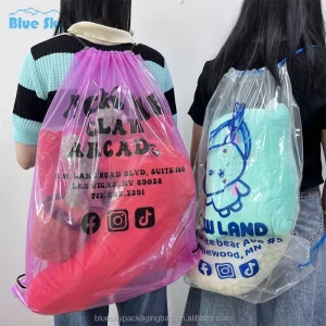 PE Plastic Drawstring Backpack Draw String Pouch Gift Packaging Claw Drawstring Bag