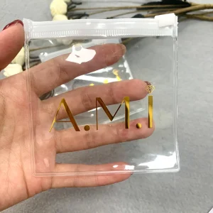 小型透明PVC首饰包装迷你拉链袋礼品拉链塑料袋带金色烫金徽标