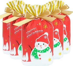 Package Christmas Goodie Bags Drawstring Candy Bags Treat Bags for Food Cookie Gift Giving (5.8x9x2.4 inch)