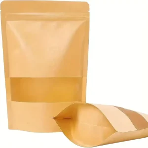 Paper Bags Cookie Packaging brown Kraft Paper Bag Stand up Ziplock Pouch zip Bags with Window