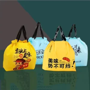 Personalized LOGO Drawstring Food Box Package Take Out Bags HDPE LDPE Draw String Frosted Restaurant Bag Packaging