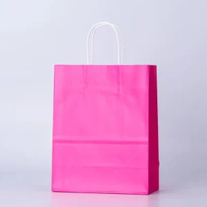 Pink Custom Printed logo Luxury Recycle Paper Bags with Handle by Paper Bag Manufacturer Use for Fast Food Shopping Dresses