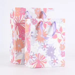 Pink Flower Paper Shopping Clothing Retail Packaging Bag with Custom logo