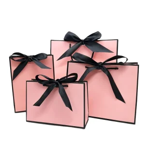 Pink Handmade Kraft Gold Present Box for Clothes Books Pillow Packaging with Gold Handle Kraft Paper Gift Bag