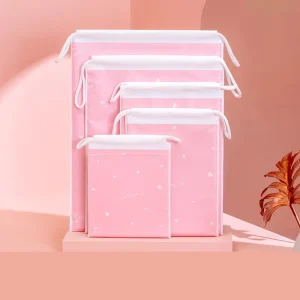 Pink Manufacture Customized Clothes Underwear Toy Pack Socks Dress String Rope Drawing Apparel Garment Packaging CPE Bag