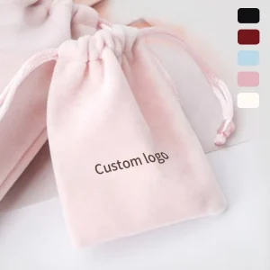 Pink Velvet Jewelry Pouch Drawstring Jewelry Packaging Bag Custom Logo Jewelry Gift Bag