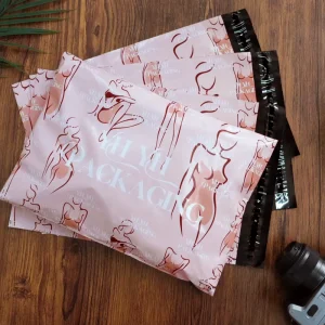 Pink White Poly Mailer Bag with Custom Printed Logo Plastic Bag for Clothes