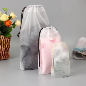 Plastic Drawstring Packaging Bag Eco Friendly Durable Customized Color Gift Beam Pocket Packaging