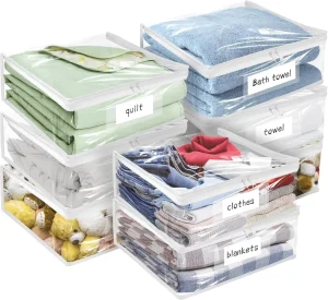 Plastic Storage Bags Pack of 8 Durable Clear Vinyl Zippered Storage Bags for Clothes Sweaters Comforters Blankets