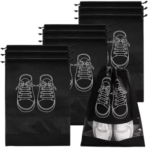 Portable Waterproof Dustproof Travel Storage Pouch Cover Shoes Dust Bag Custom Non Woven Drawstring Travel Shoe Bag with Logo