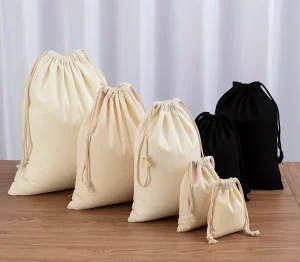 Premium Cotton Drawstring Bags for Packaging Custom Logo Printed Organic Canvas Pouch & Recyclable Dust Bag