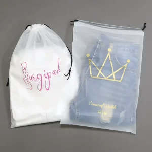 Printed Drawstring Bags Polyester Custom Logo Clear Frosted Plastic Packaging Bags for Clothing