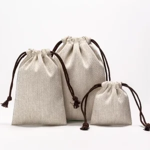 Printed Jewelry Organic Cotton String Linen Drawstring Packaging Bag Custom logo Small Drawstring Pouch