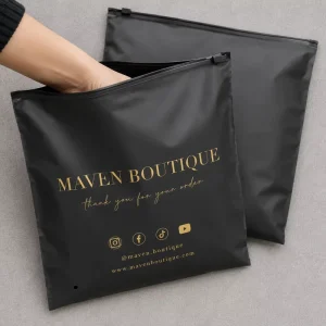 Printed Logo Frosted Sportswear Packaging Bags With Gold Logo Hot Stamping For Small Business Packaging OEM Accepted