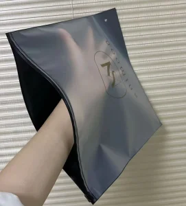 Printed Logo Hat Socks T Shirt Packaging Plastic Bag Customized Brand Logo Black PE Frosted Zipper Bag for Hoodies