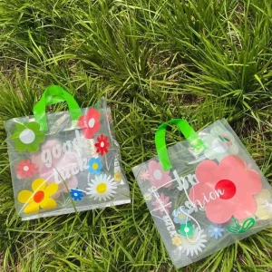 Printed Made Thick Flower Eco Friendly Poly Disposable Handle Shopping Plastic Packaging Bags With LOGO