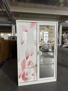 Printed Steel Wardrobe Lemari Pakaian Mirror Sliding Door Metal Closet Bedroom Furniture Storage Cabinet