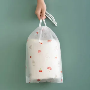 Private Label Moisture Proof LDPE String Draw Plastic Shrink Packaging Bag with Gravure Printing Surface Handling