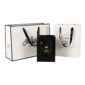 Promotional Clothes Shopping Wedding Black Gold Foil Eco Luxury Boutique Logo Customized Paper Bags for Dresses With Handle