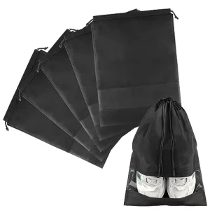 Promotional Transparent Window Nonwovens BagCustom Non-Woven Pouch Shoe Packaging Draw String Bags