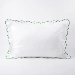 Pure White Cotton Percale Bedding Pillow Sham Home Decor Pillowcase with Contrasting Embroidered Scalloped Edge