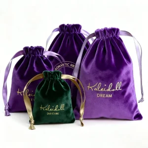 Purple Velvet Drawstring Bags Dustproof Soft Pouch for Cosmetics Jewelry Custom Logo Available
