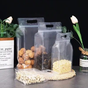 Quick Delivery Matte Octagonal Moisture Proof Plastic Food Grade PE Zipper Bag Frosted Square Bottom Sealed Bag with Handle