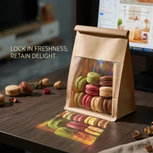 Ready made Durable Eight sided Sealed Packaging Bags Cowhide Surface Toast Baking Self sealing Kraft Paper Bags PET+PE Plastic