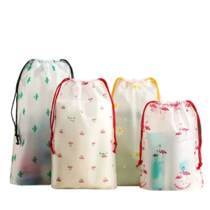 Recyclable Custom Logo Size Frosted Plastic Poly Drawstring Packaging Bags String Bag Plastic Bag