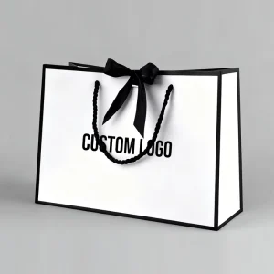Recyclable Custom Printed Logo Luxury Gift Package Bag Boutique Shopping Paper Bag Packaging with Ribbon Handles for Clothing