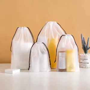 Recyclable Custom Printed Transparent Frosted Drawstring Pocket Plastic Clothing Packaging Bag for Travel Umbrella