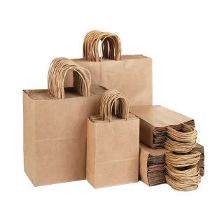 Recyclable Customized Fashion Shopping Bag Brown Kraft Paper Bags with Recycled Materials and Offset Printing