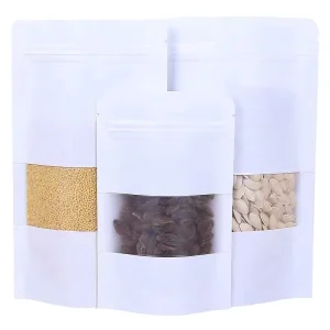 Recyclable Doypack Zipper Kraft Paper Bags Window Free Sample Food Bag Ziplock Stand Pouch Screen Printing Surface