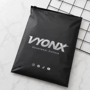 Recycled Poly Zip Lock Hoodie Packaging Bags With Social Media Icon Printing For Fashion Retail Sellers Low MOQ Supply