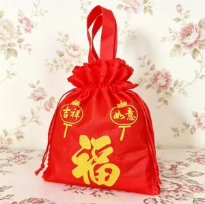 Red Non Woven Drawstring Bags for Supermarket Fruit and Gift Packaging Non Woven Drawstring Bag