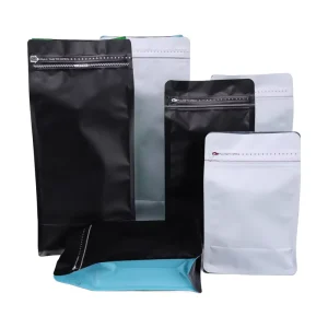 Resealable 1kg 500g 250g Matt Flat Bottom Black White Side Color Plastic Aluminum Foil Pack Coffee Ziplock Pouch Packaging Bag