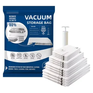 Reusable Flexible Space Saver Vacuum Compression Storage Bags Pump Clothes Shoes Bedding Wardrobe (PA+PE Material)