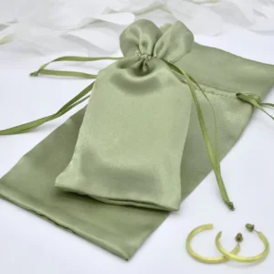 Sage Green Satin Drawstring Bag, Custom Multi-use Jewelry Dice Storage Pouch, Personalized Bridesmaid Makeup Tarot Bag