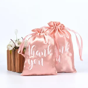Satin Drawstring Hair Packaging Bag Thank You Drawstring Bags for Birthday Baby Shower Souvenir Favor