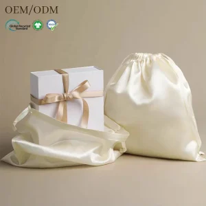 Satin Drawstring Pouch Luxury Silk Smooth High End Custom Logo Gift Bag for Perfume Cosmetics Jewelry Packaging Storage