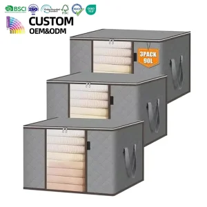 Set of 3 Clothes Storage Bag with Clear Window Large Capacity Foldable Quilt Storage Bag for Wardrobe Organizer