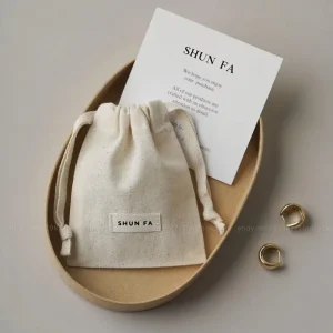 Silk Printing Eco Friendly Custom Logo Natural Cotton Drawstring Dust Bag for Jewelry Packaging