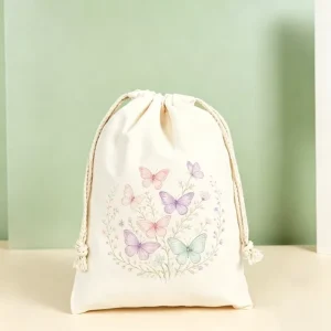 Simple Cartoon Minimalist Recyclable Canvas Drawstring Pouches Packaging Bags for Boutique Retail and Jewelry