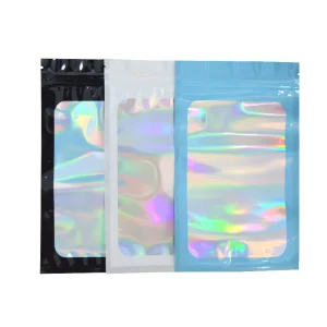 Smell Proof Mylar Sample Pouch Gift Baggies Holographic Foil Ziplock Packaging Bags for Jewelry Lash Lip Gloss Small Busi