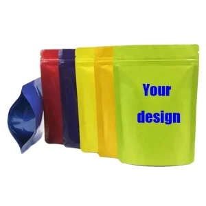 Stand Zip Lock Pouch Custom Printed Three Sides Sealed Resealable Moisture Proof Bag For Chewing Gum Pet Food Nuts Kernels