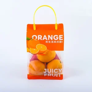 Stand up Clear Plastic Fruit Packaging Bag with Handle Custom Printed Fresh Produce Packaging for Supermarket