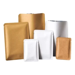 Stock Custom Recyclable 3 Side Seal BOPP Foil Metallized Heat Sealing Gravure Printed Brown Laminated Kraft Paper JM Pack Bags