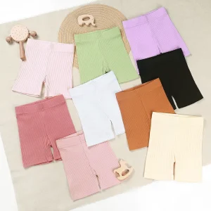 Summer Solid Candy Colors Baby Clothes Pants Elastic Waist Ribbed Organic Cotton Kids Girls Biker Shorts