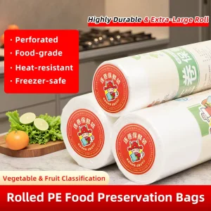 Supermarket Produce Packaging Perforated PE Roll Bags Tear-off Fresh Food OPP Bags for Pet Food